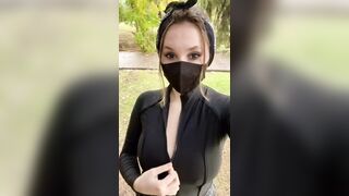 stranger caught she flashing tits in the public park