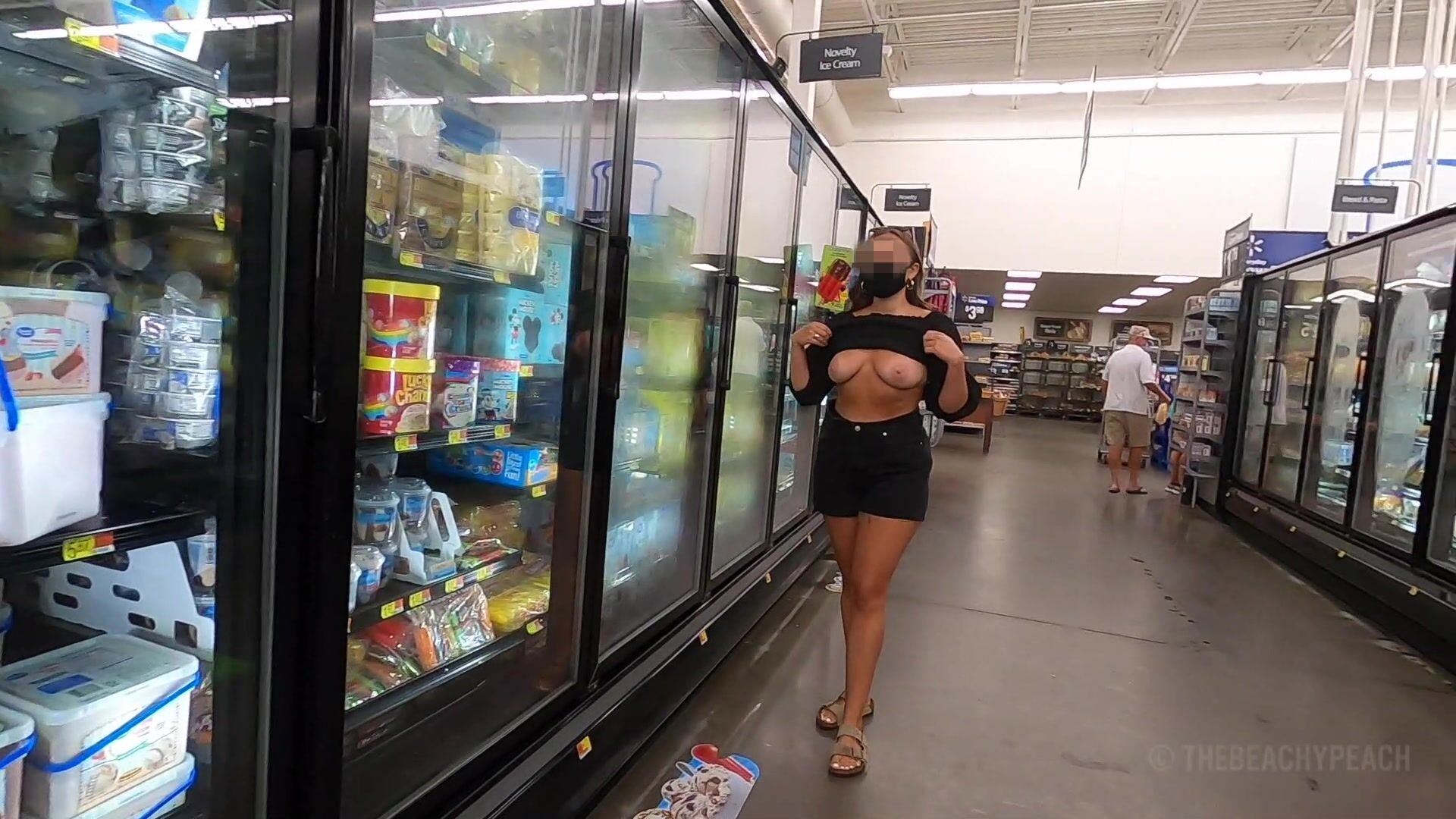 Getting my nipples hard in the freezer section