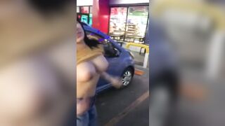 SHOWING HER TITS AT A GAS STATION