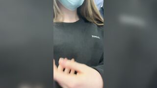 Risky Situations: The woman next to me smirked at me when she left the train. Probably liked my boobies ♥️♥️ #2