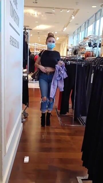 Perking up the store with my tits