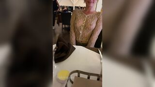 Sheer and braless top at the dinner date