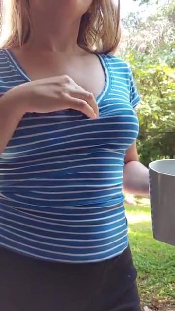 Having my morning ☕ and showing off my perky tits to start the day off right