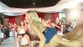 Blushing bride to be enjoying her bachelorette party a little too much