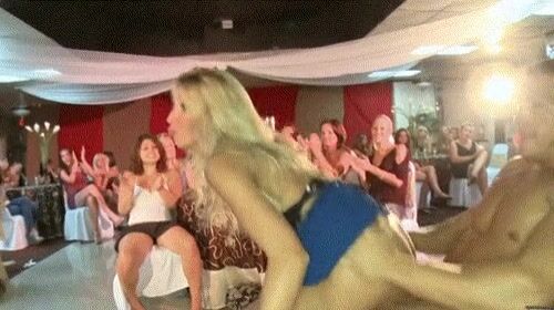 Blushing bride to be enjoying her bachelorette party a little too much
