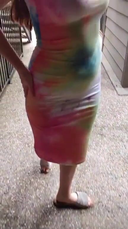 Walking around the complex of my uck buddy, flashing my tits