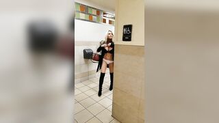 Exposed in Public: In my Bra & Panties Men's bathroom #4