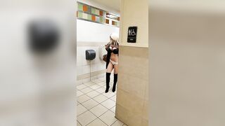 Exposed in Public: In my Bra & Panties Men's bathroom #2