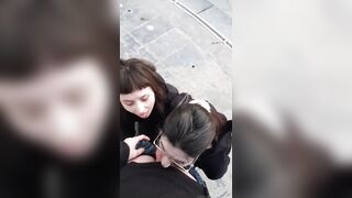 Exhibitionist Sex: Double Blowjob on The Road #1