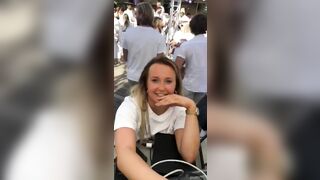 Exposed in Public: Party girl has her shirt blown down, bare tits exposed #1