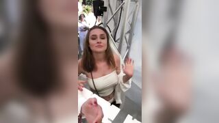 Exposed in Public: Party girl has her shirt blown down, bare tits exposed #3