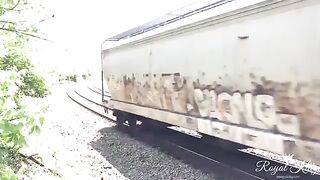 Outdoor Nudity: Fucking my pussy on the train tracks! #2